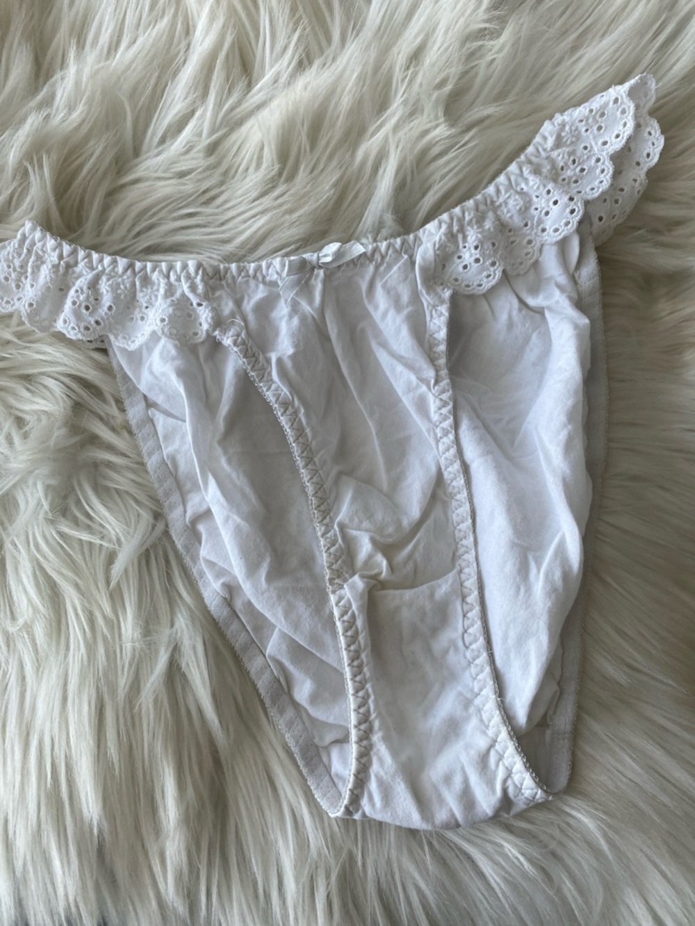 Victoria’s Secret vintage Cottagecore White Eyelet Trim High-Cut Brief